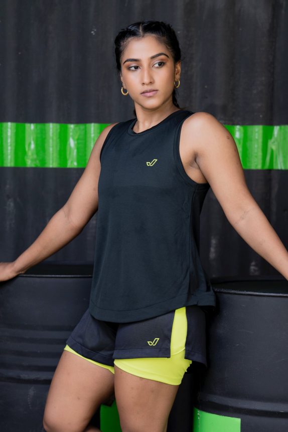 VYAYA Black Slit Back Tank Top