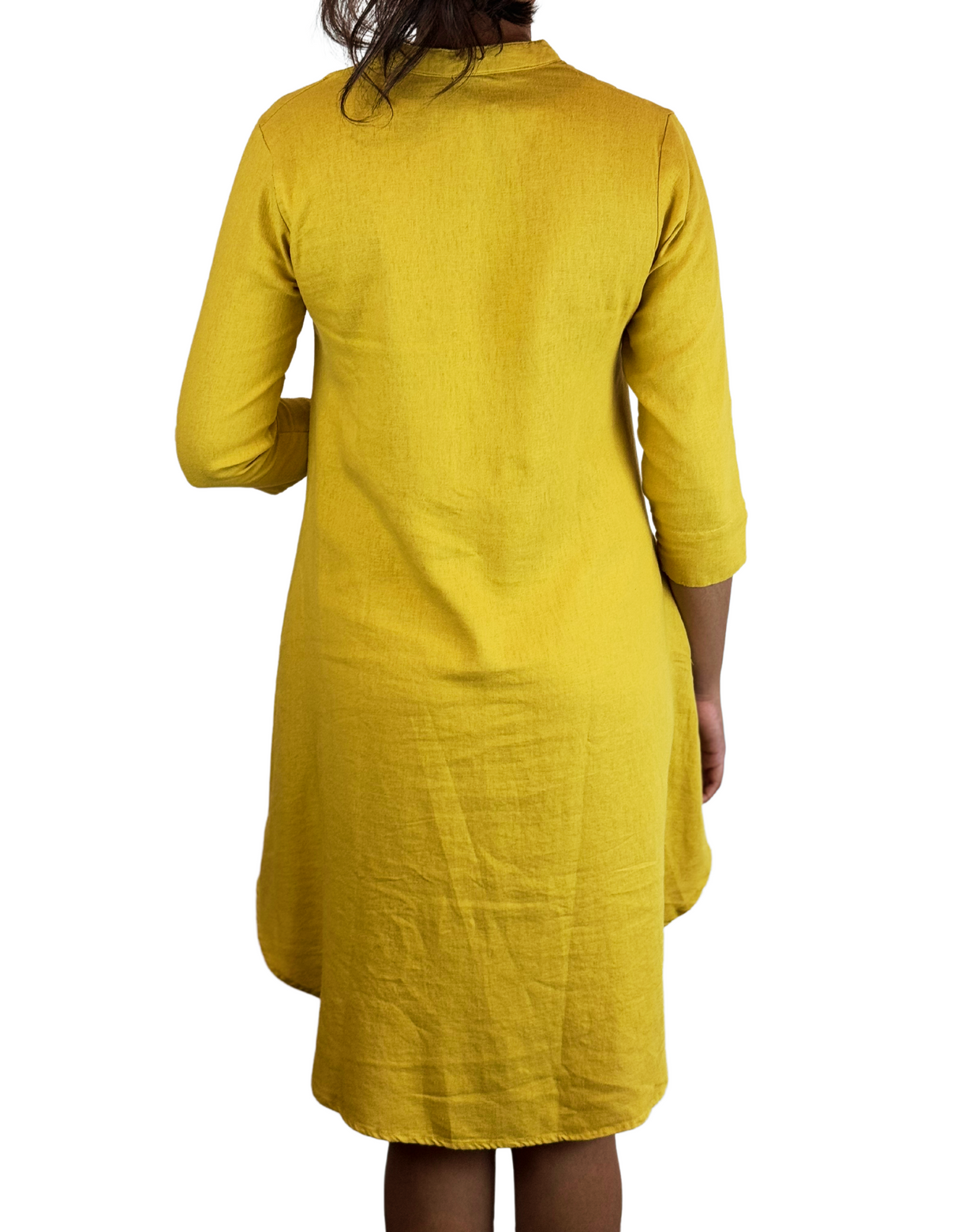 Chinese Neck 3/4 Sleeve Linen Dress by M&M Linen Collections