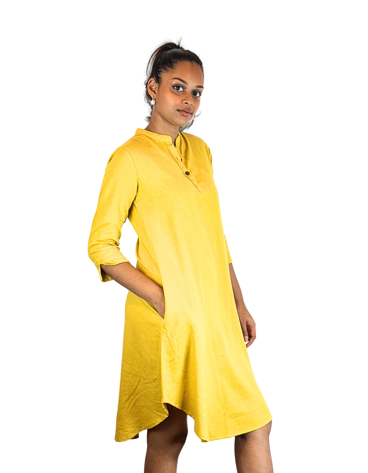 Chinese Neck 3/4 Sleeve Linen Dress by M&M Linen Collections