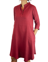 Chinese Neck 3/4 Sleeve Linen Dress by M&M Linen Collections