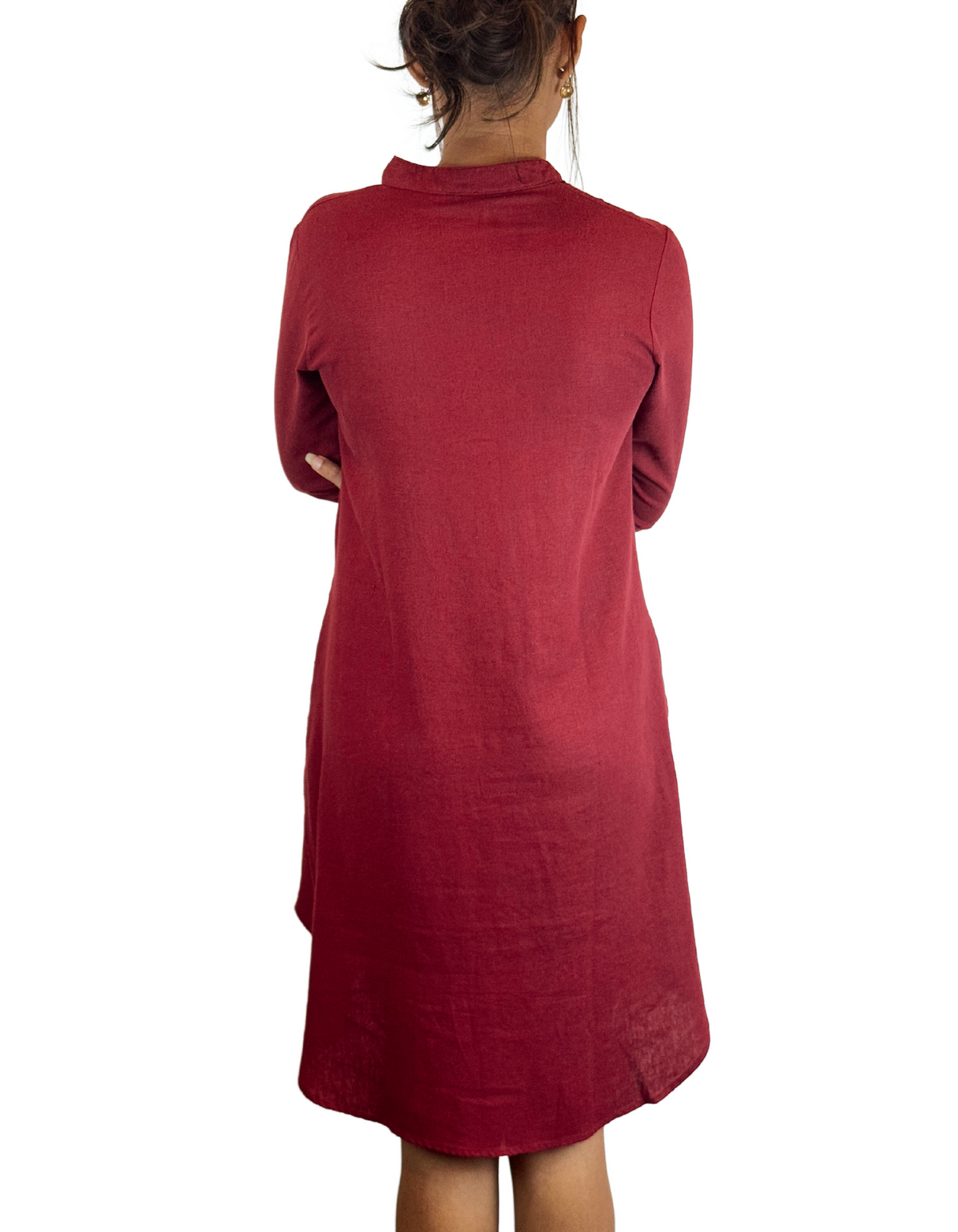 Chinese Neck 3/4 Sleeve Linen Dress by M&M Linen Collections