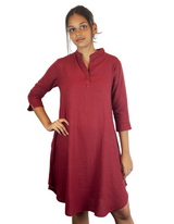 Chinese Neck 3/4 Sleeve Linen Dress by M&M Linen Collections