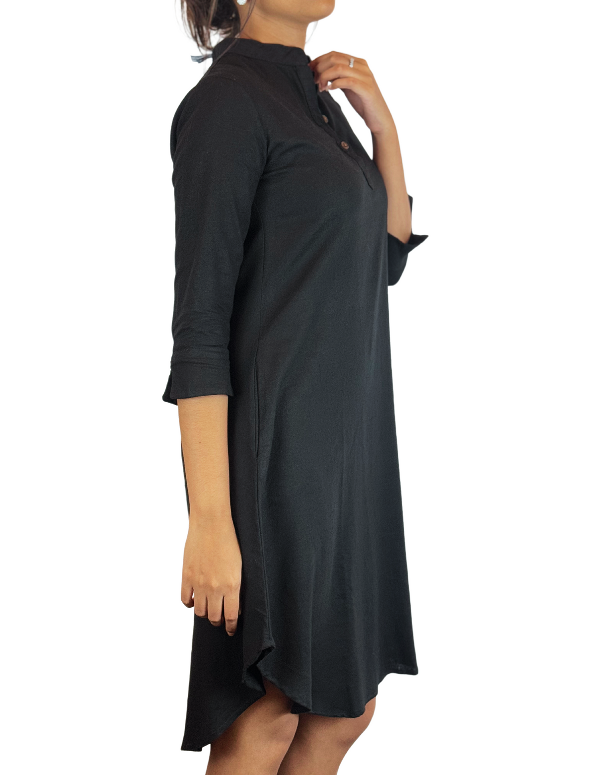 Chinese Neck 3/4 Sleeve Linen Dress by M&M Linen Collections