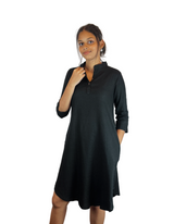 Chinese Neck 3/4 Sleeve Linen Dress by M&M Linen Collections