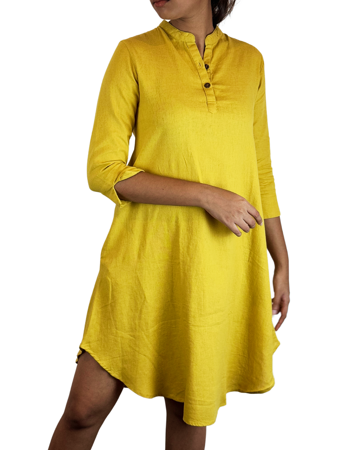 Chinese Neck 3/4 Sleeve Linen Dress by M&M Linen Collections