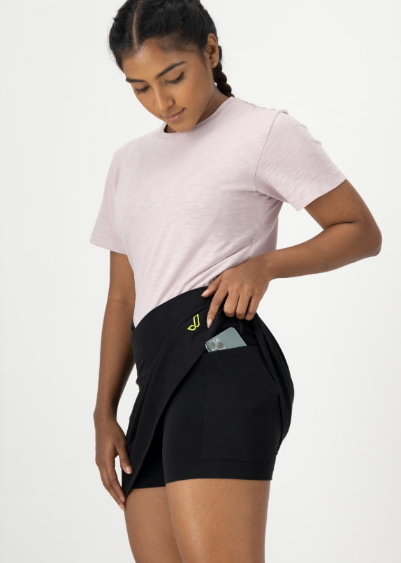 VYAYA Black V-Cross Skirt Short