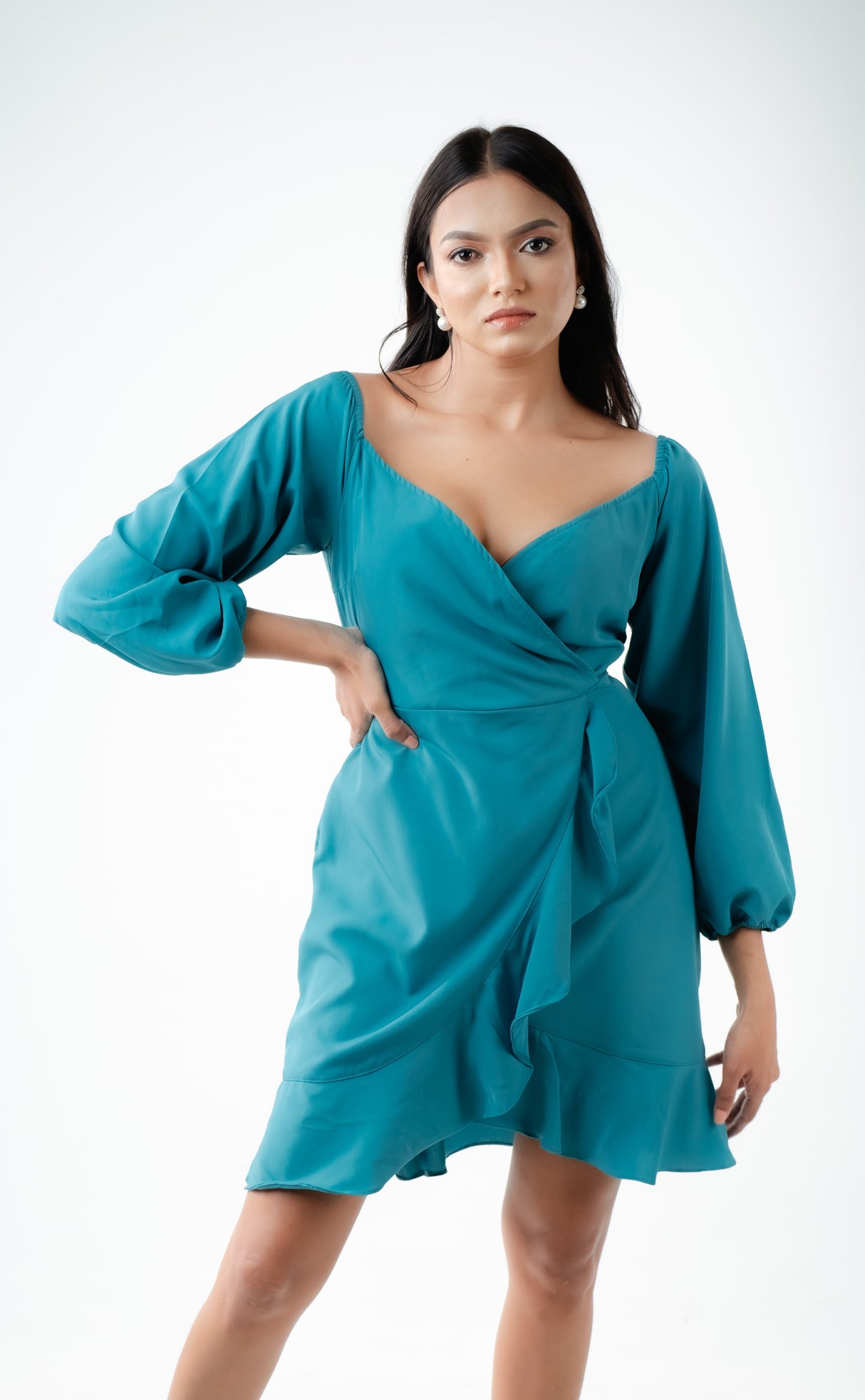 Long Sleeved Sweetheart Neck Mini Dress by Chiara Clothing
