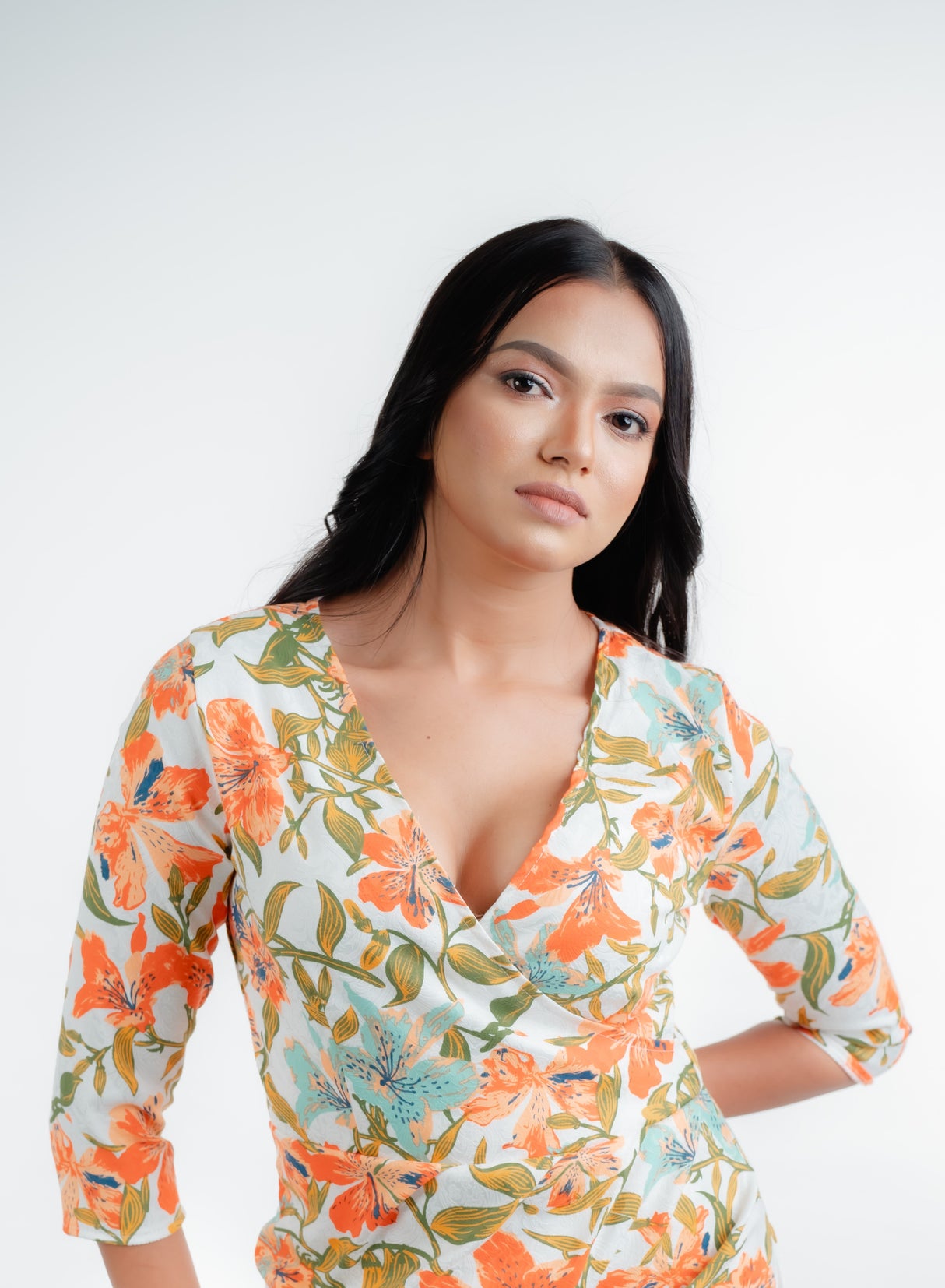 V - Neck Bodycon Printed Dress - By Chiara Clothing