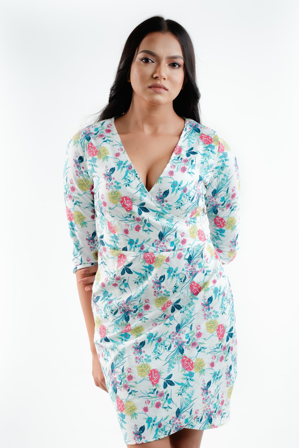 V - Neck Bodycon Printed Dress - By Chiara Clothing