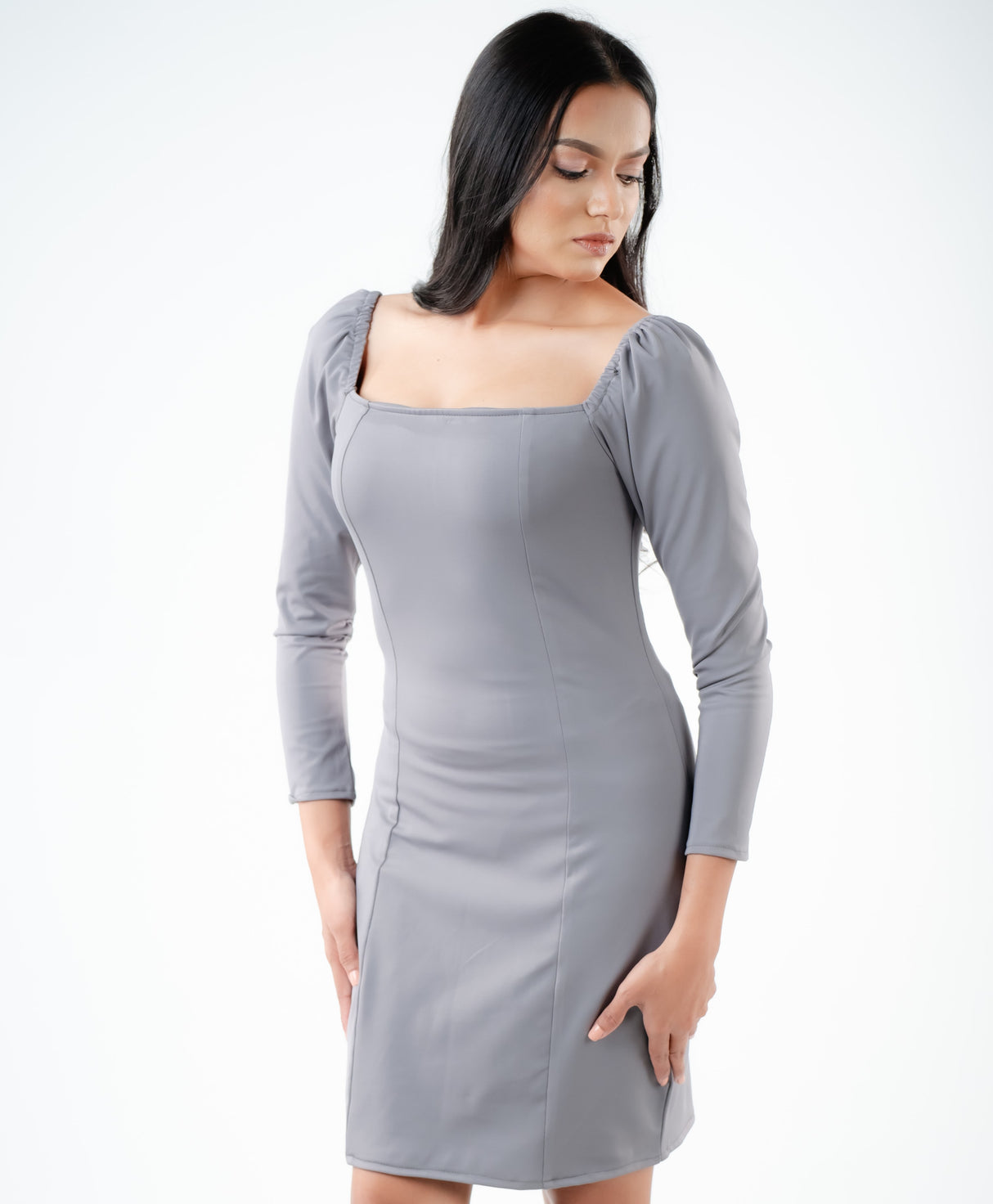 Square Neck Long Sleeve Mini Dress by Chiara Clothing