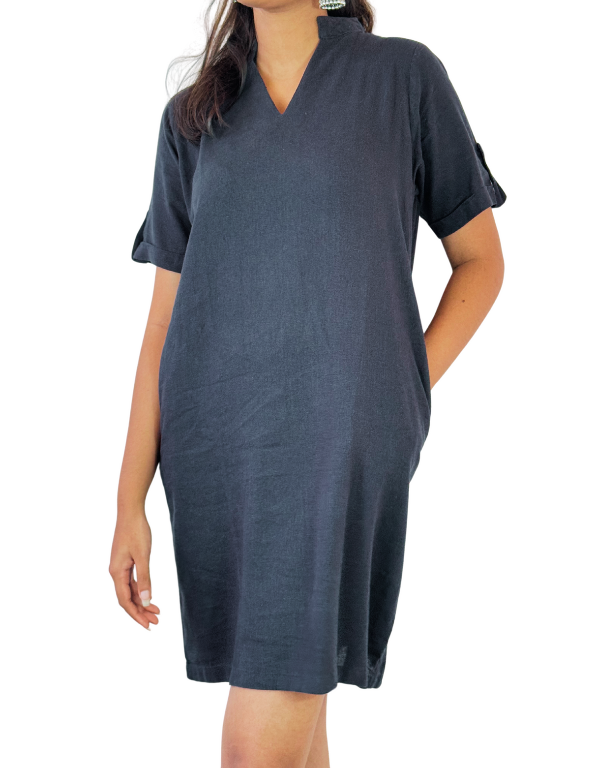 Chinese Neck Linen Dress by M&M Linen Collections