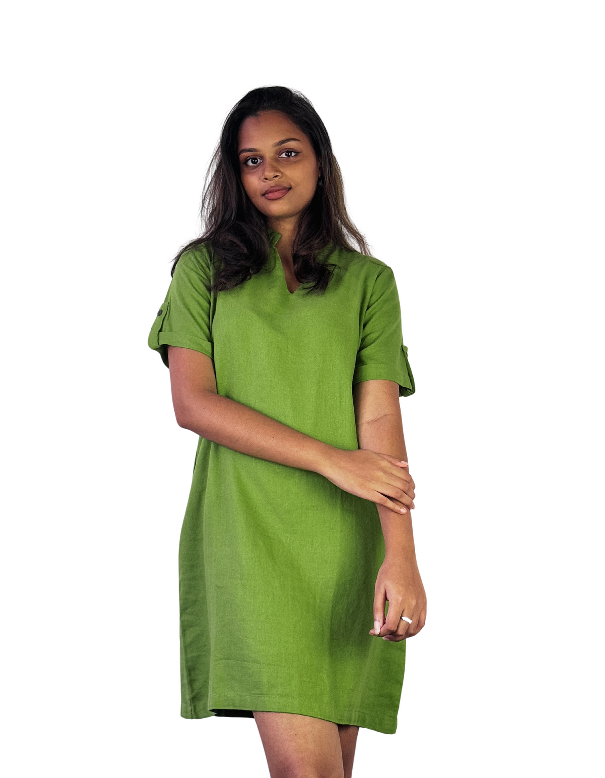 Chinese Neck Linen Dress by M&M Linen Collections