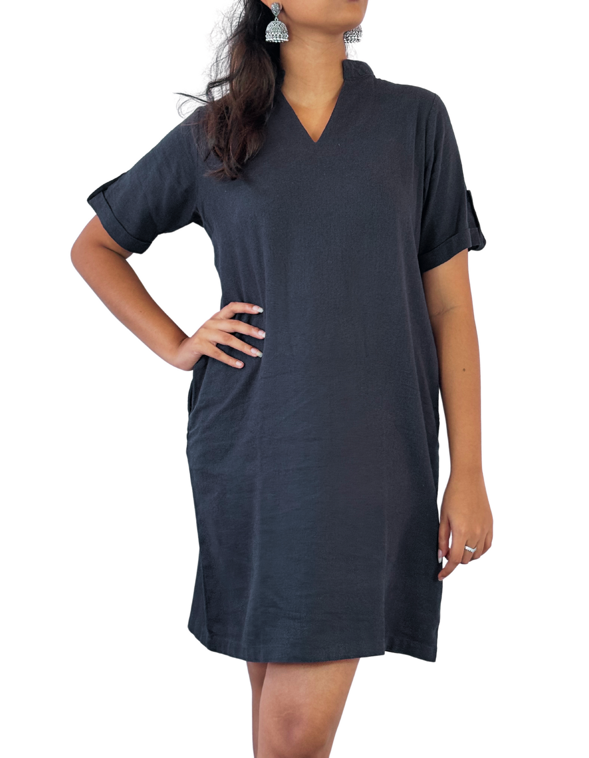 Chinese Neck Linen Dress by M&M Linen Collections