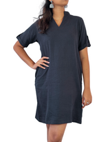 Chinese Neck Linen Dress by M&M Linen Collections