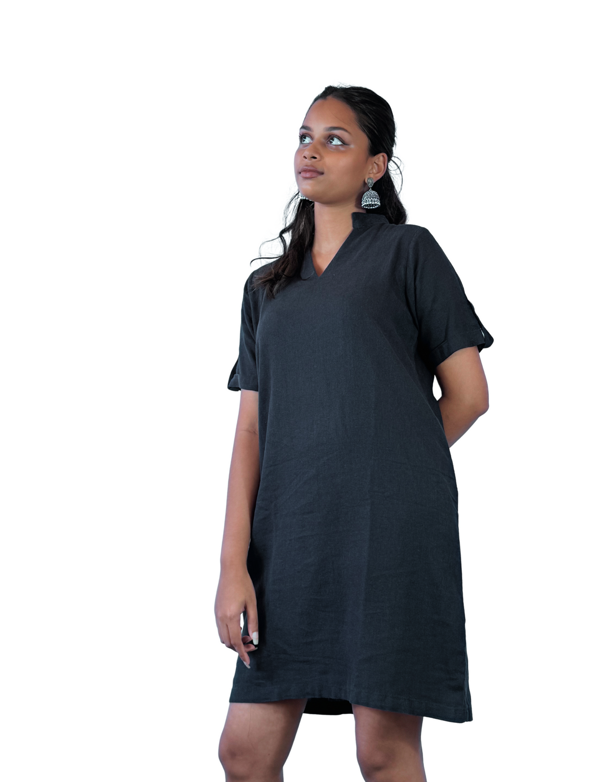 Chinese Neck Linen Dress by M&M Linen Collections