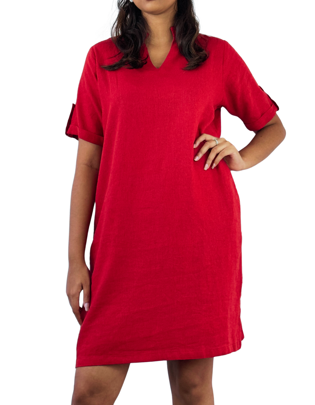 Chinese Neck Linen Dress by M&M Linen Collections