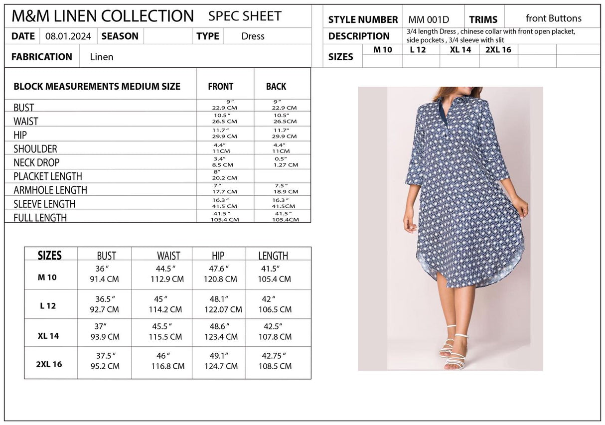 Printed Linen Dress By M&M Linen Collections