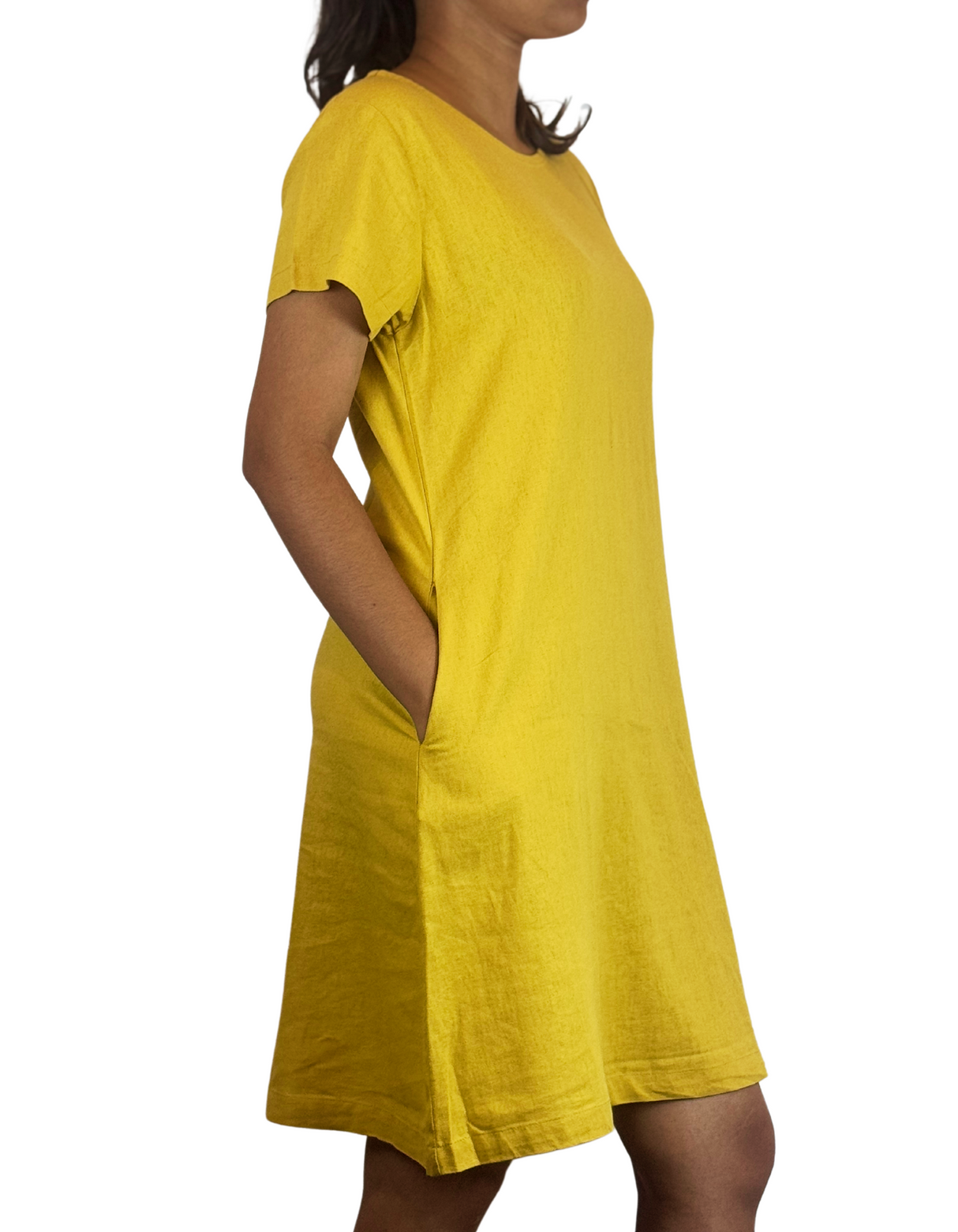 U Neck Plain Linen Dress by M&M Linen Collections