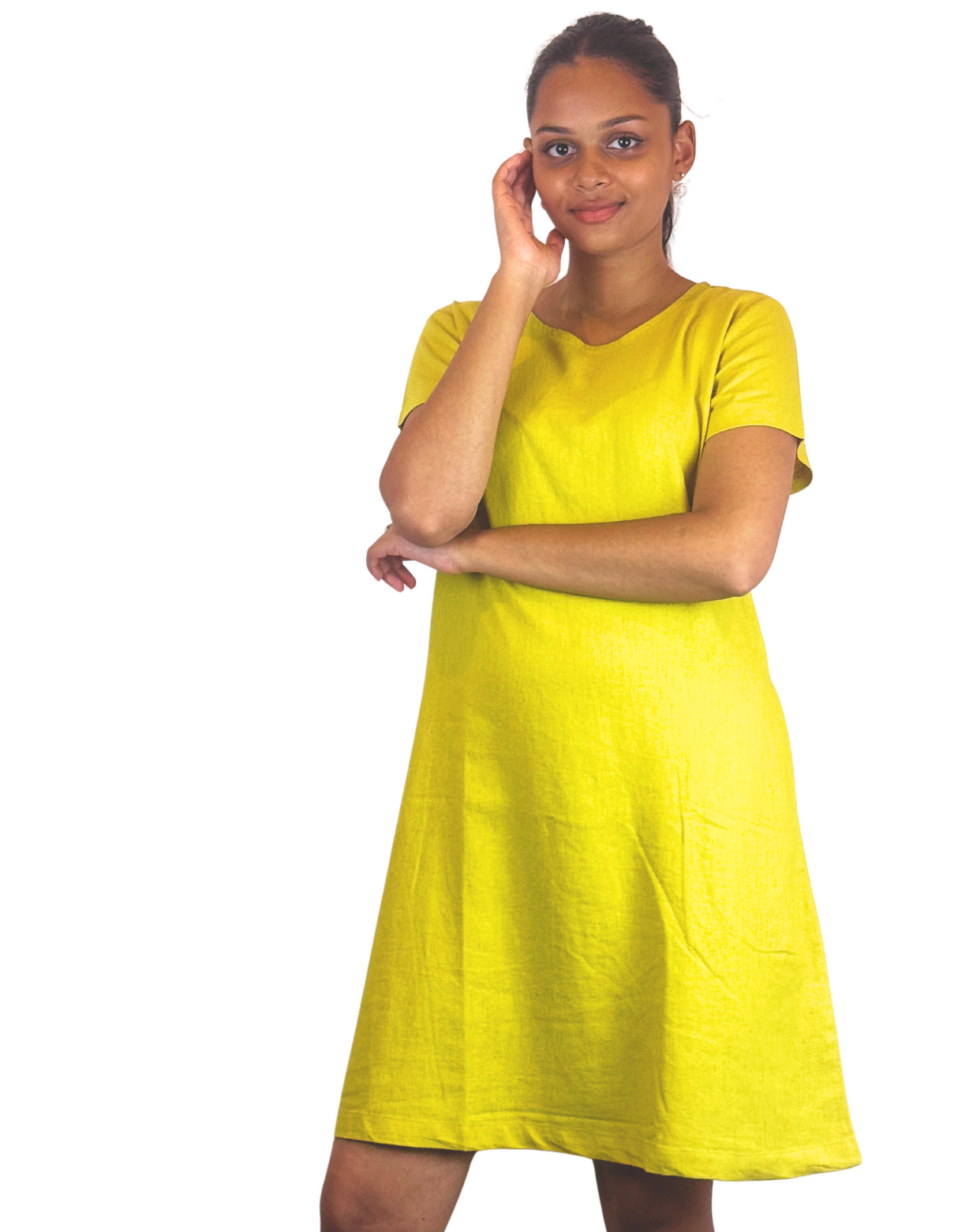 U Neck Plain Linen Dress by M&M Linen Collections