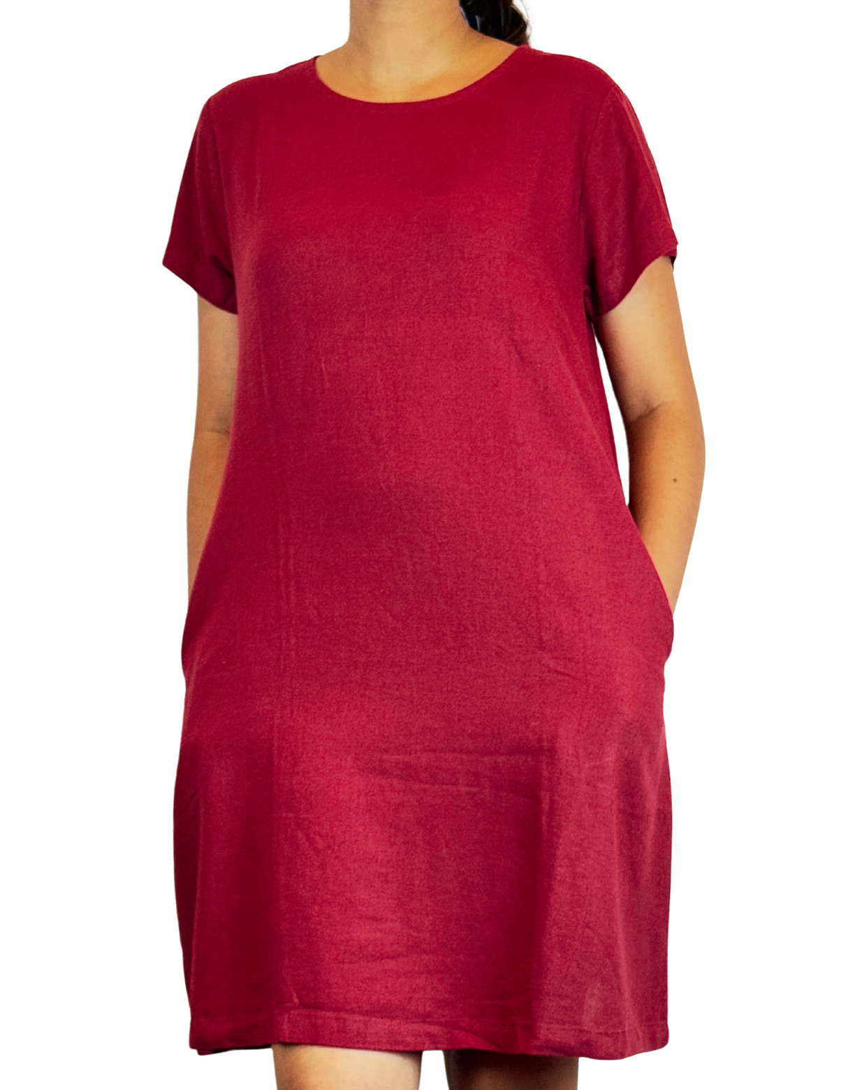 U Neck Plain Linen Dress by M&M Linen Collections
