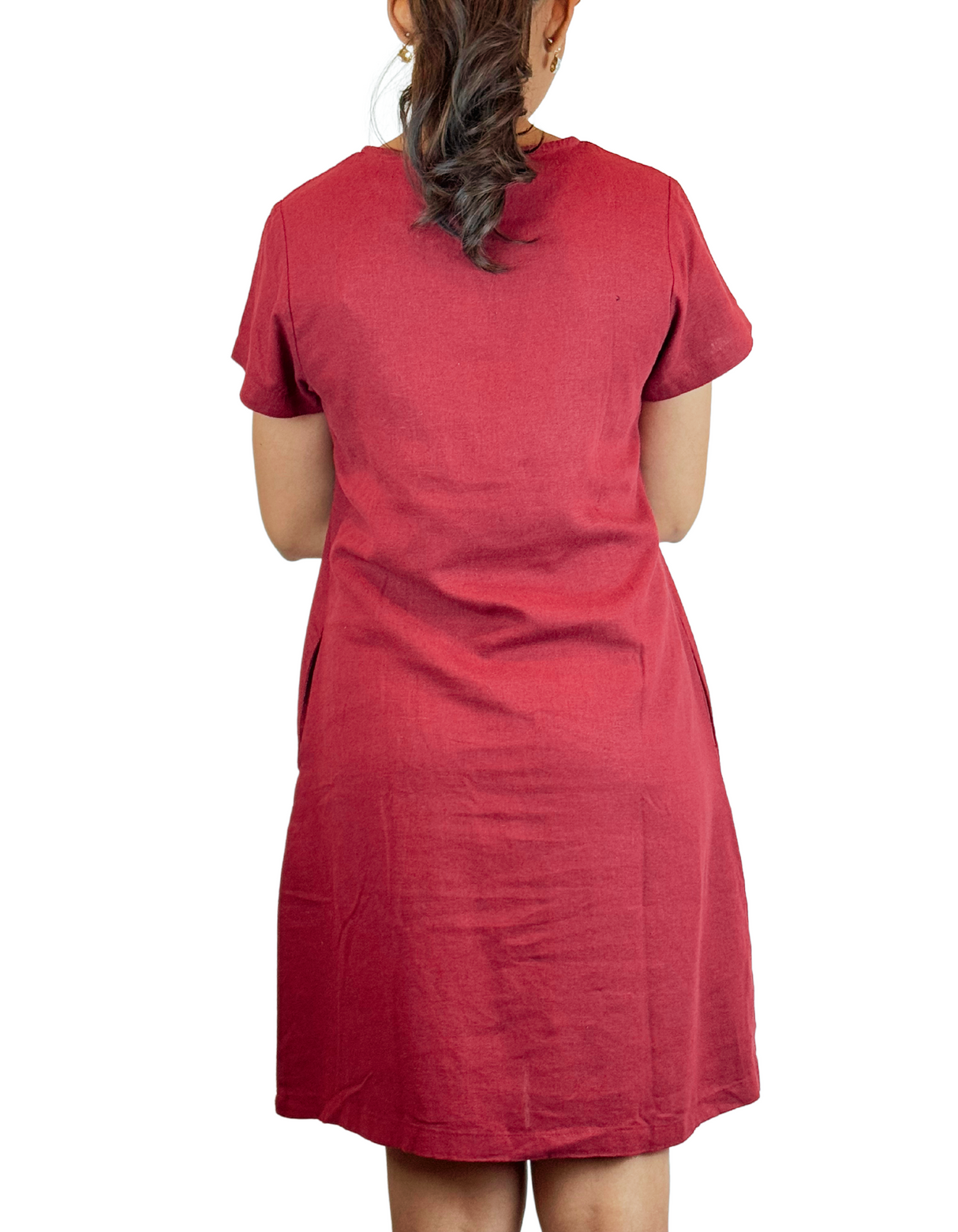 U Neck Plain Linen Dress by M&M Linen Collections