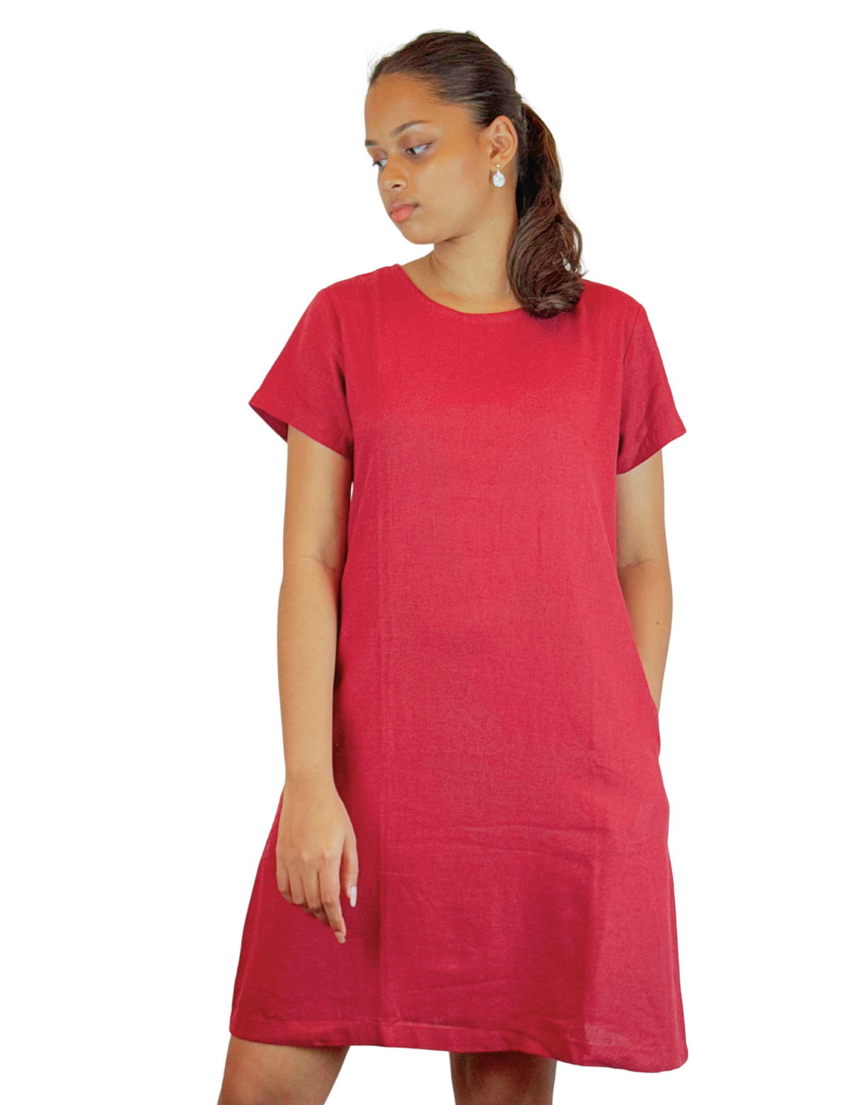 U Neck Plain Linen Dress by M&M Linen Collections