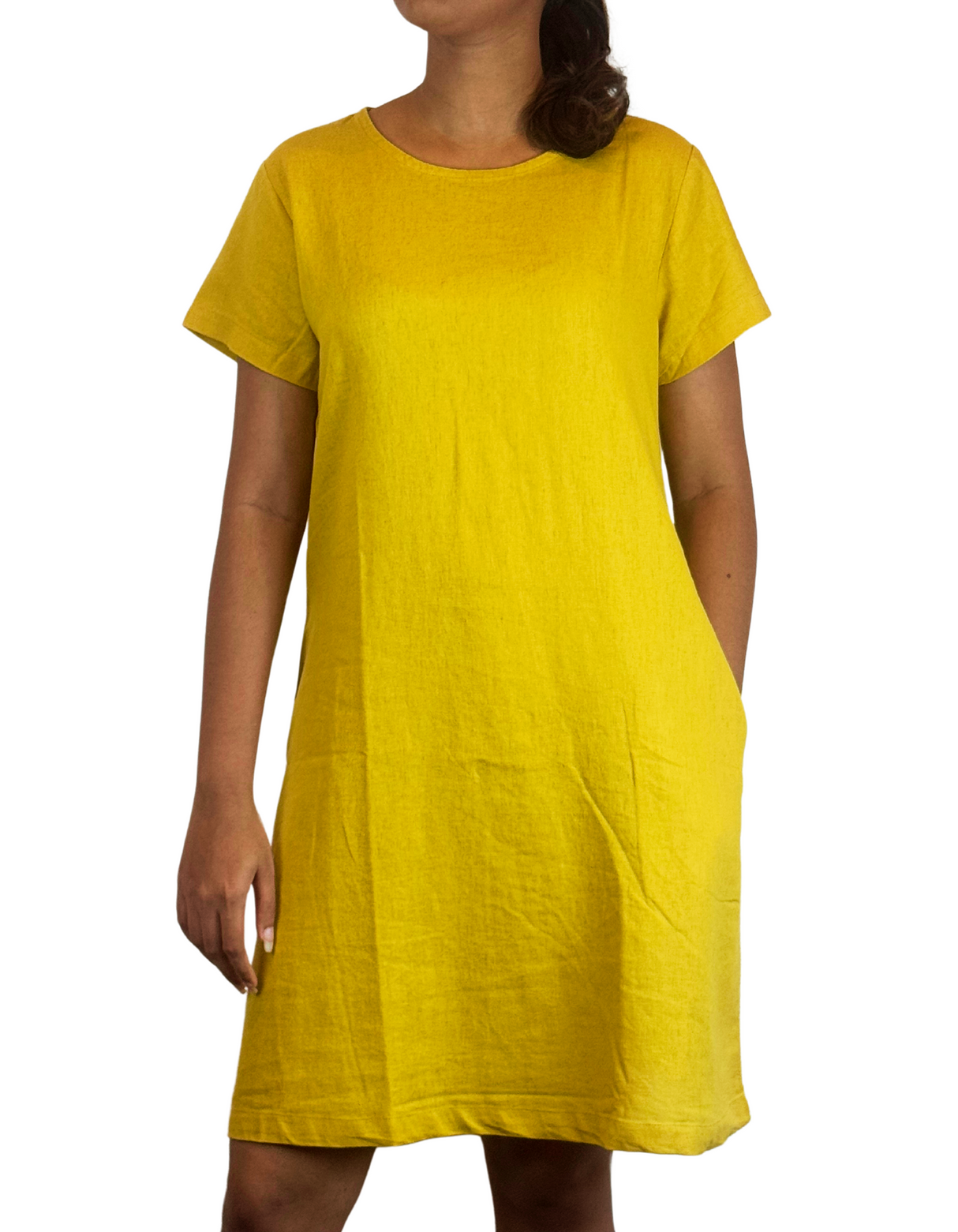 U Neck Plain Linen Dress by M&M Linen Collections