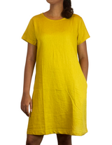 U Neck Plain Linen Dress by M&M Linen Collections