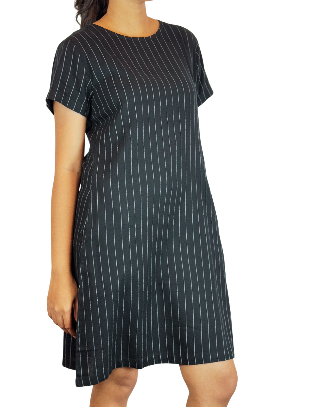 U Neck Linen Stripe Dress By M&M Linen Collection