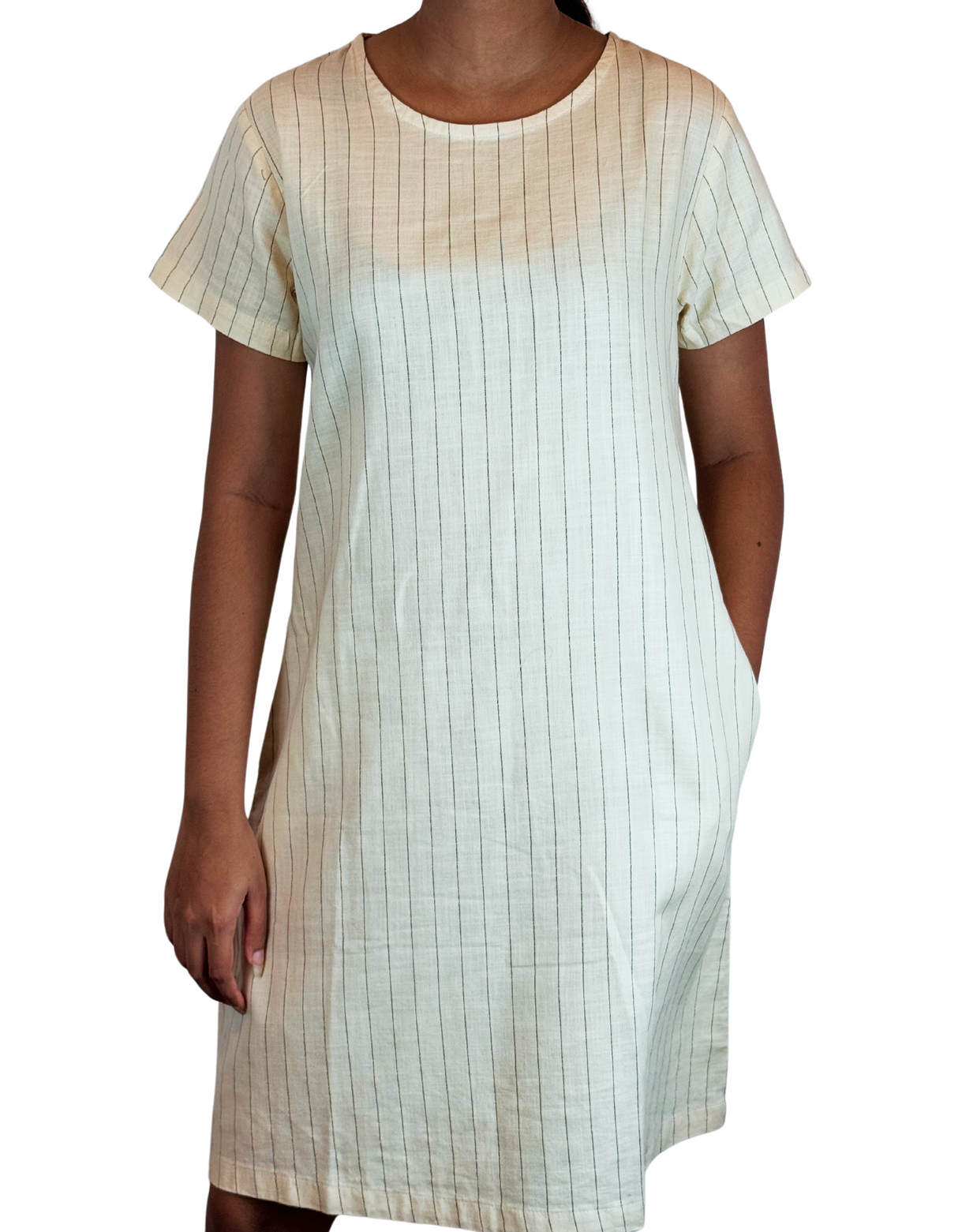 U Neck Linen Stripe Dress By M&M Linen Collection