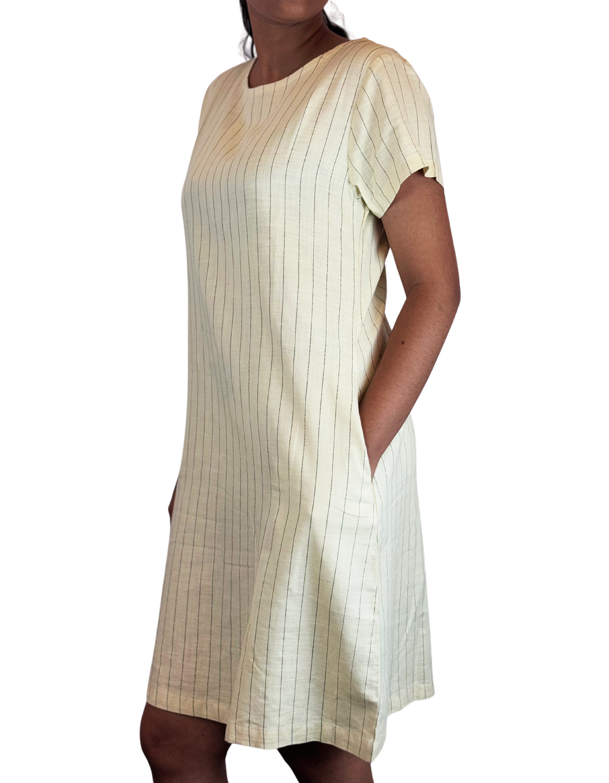 U Neck Linen Stripe Dress By M&M Linen Collection