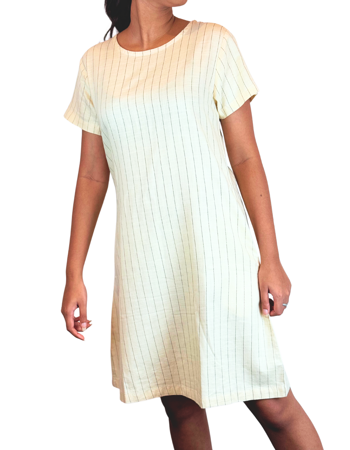 U Neck Linen Stripe Dress By M&M Linen Collection