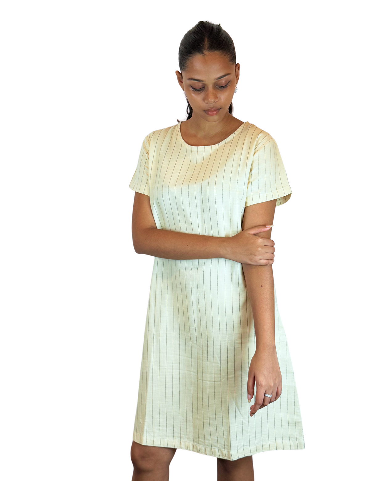 U Neck Linen Stripe Dress By M&M Linen Collection