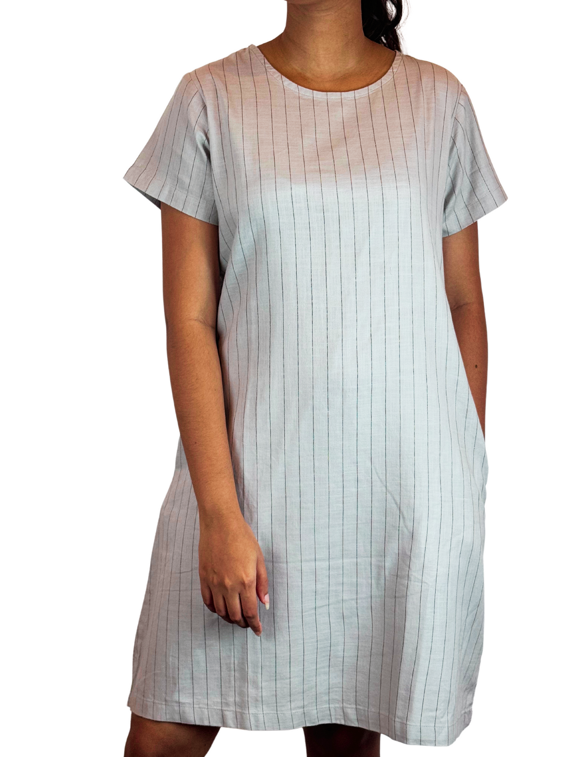 U Neck Linen Stripe Dress By M&M Linen Collection