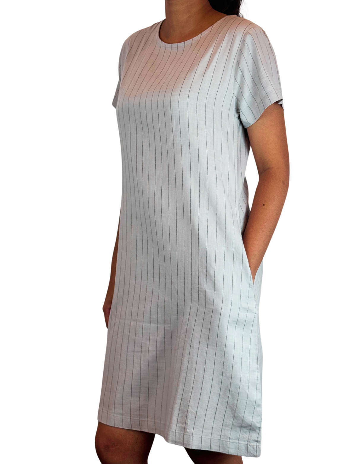 U Neck Linen Stripe Dress By M&M Linen Collection