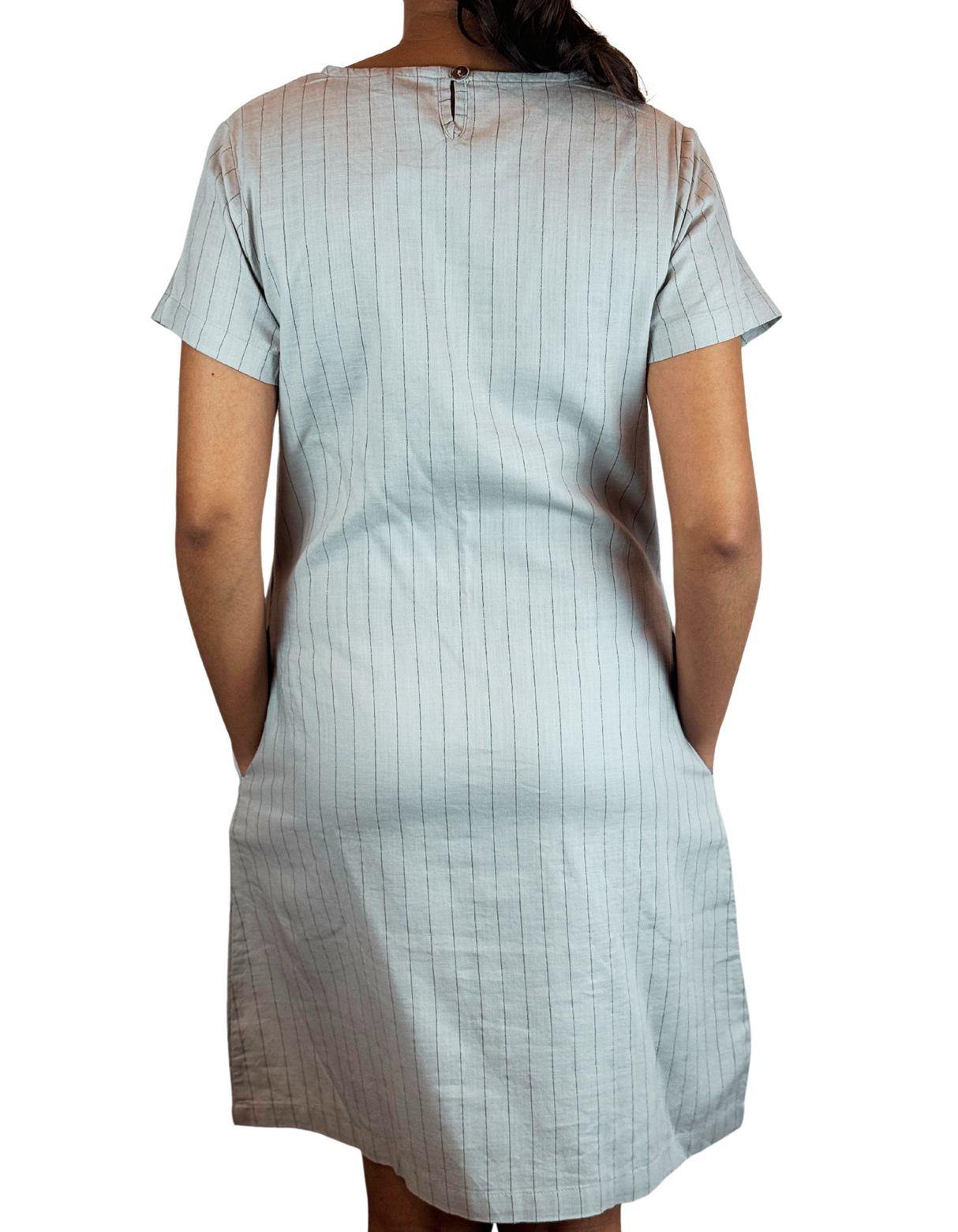 U Neck Linen Stripe Dress By M&M Linen Collection