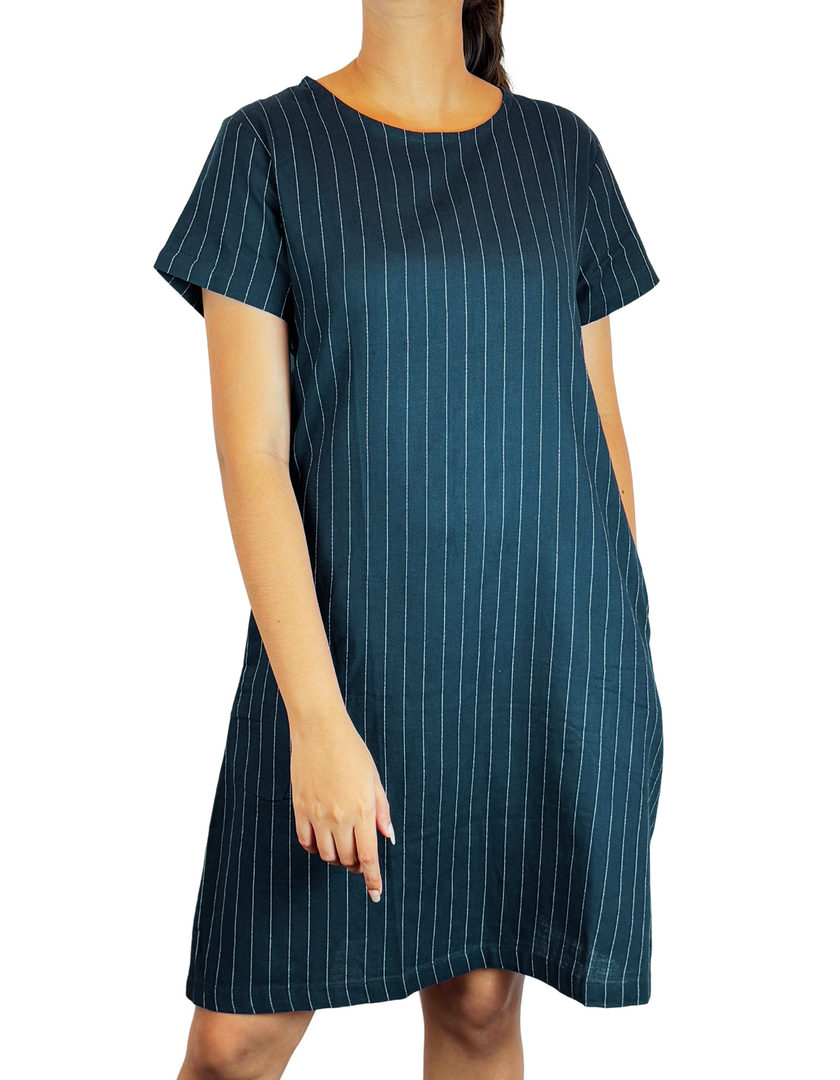 U Neck Linen Stripe Dress By M&M Linen Collection
