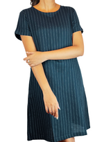 U Neck Linen Stripe Dress By M&M Linen Collection