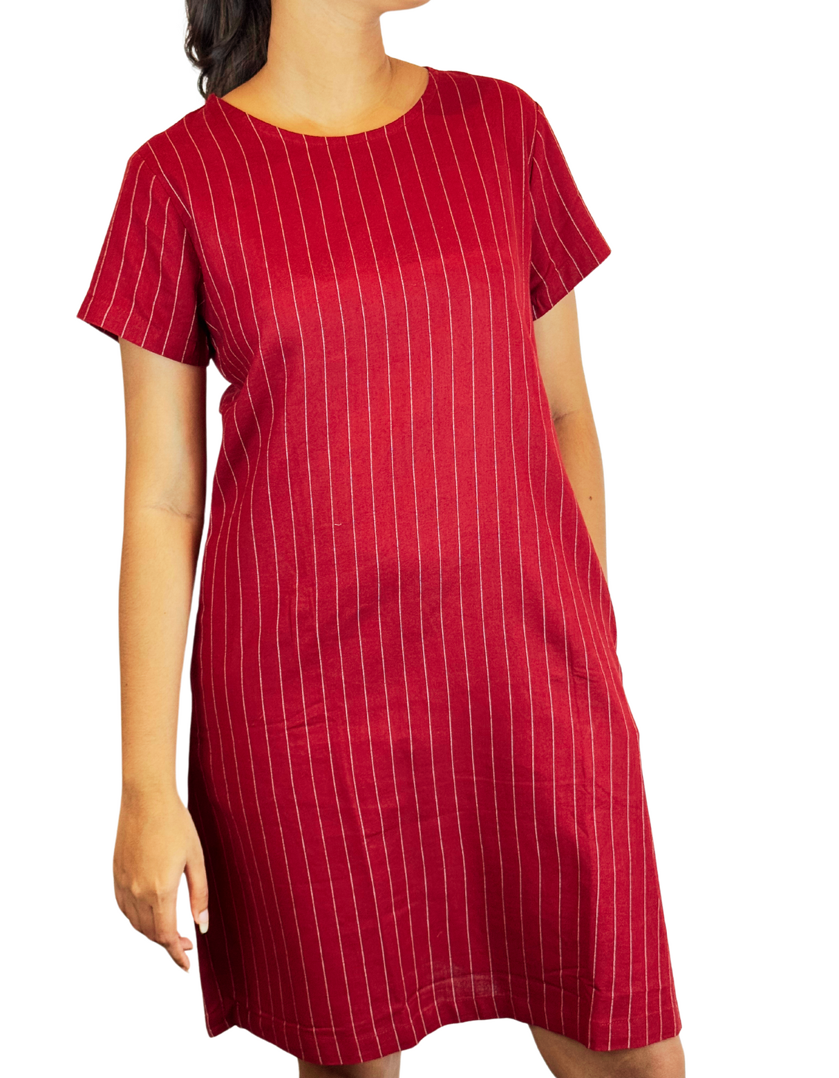U Neck Linen Stripe Dress By M&M Linen Collection