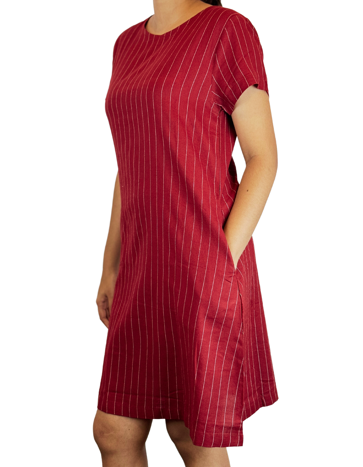 U Neck Linen Stripe Dress By M&M Linen Collection