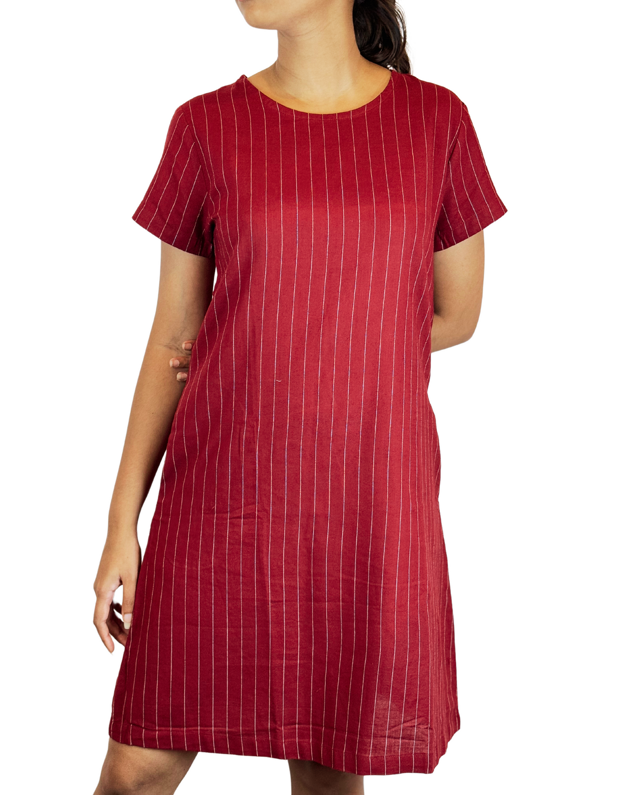 U Neck Linen Stripe Dress By M&M Linen Collection