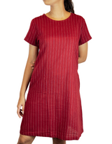 U Neck Linen Stripe Dress By M&M Linen Collection