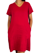 V Neck Plain Linen Dress by M&M Linen Collections