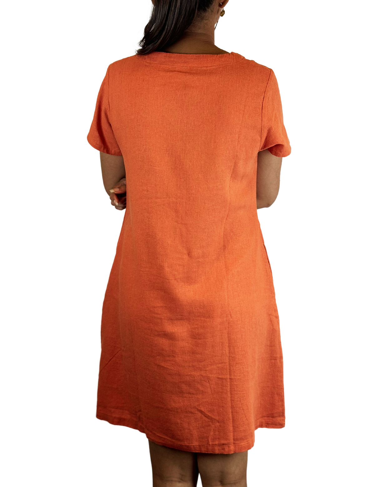 V Neck Plain Linen Dress by M&M Linen Collections
