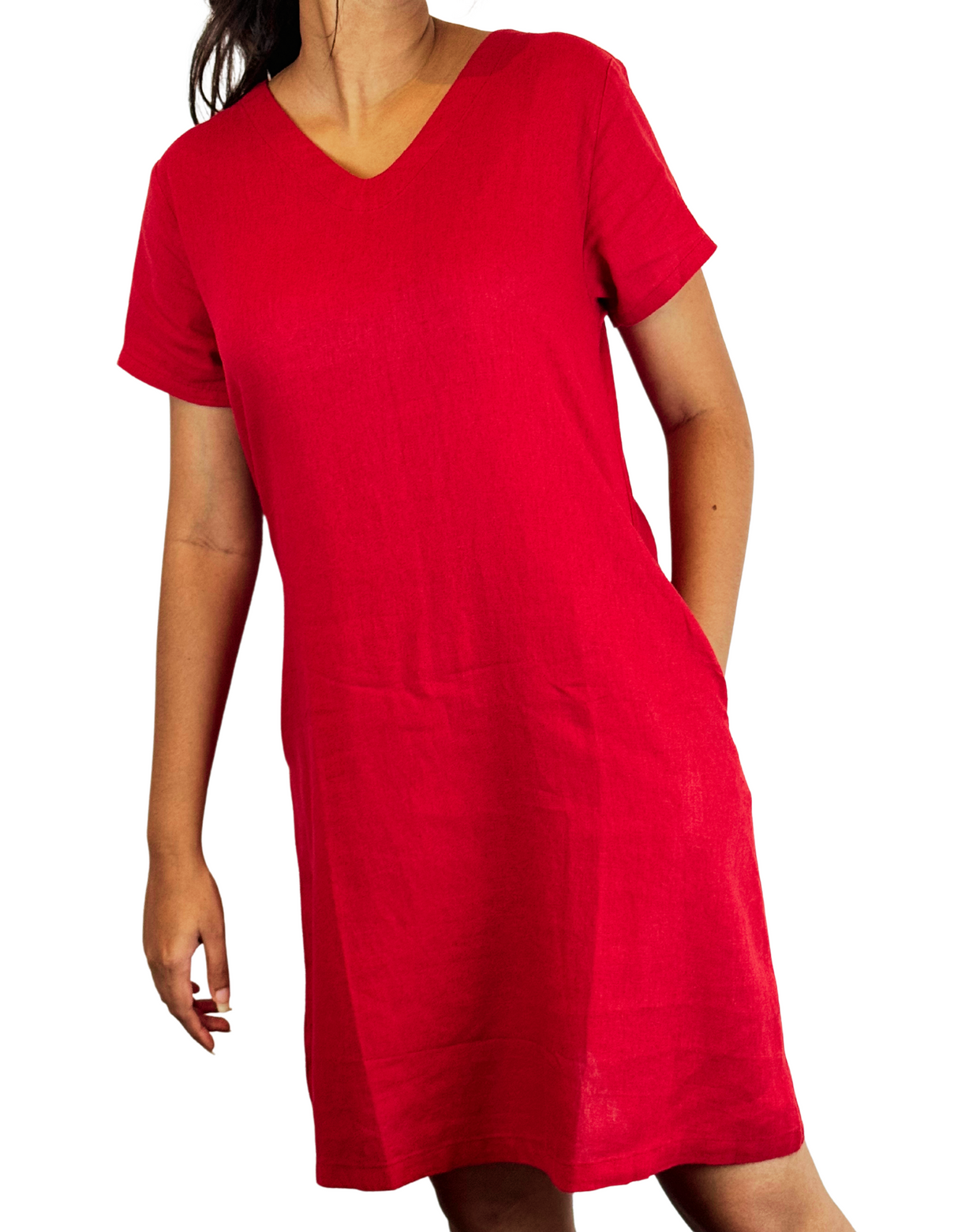 V Neck Plain Linen Dress by M&M Linen Collections