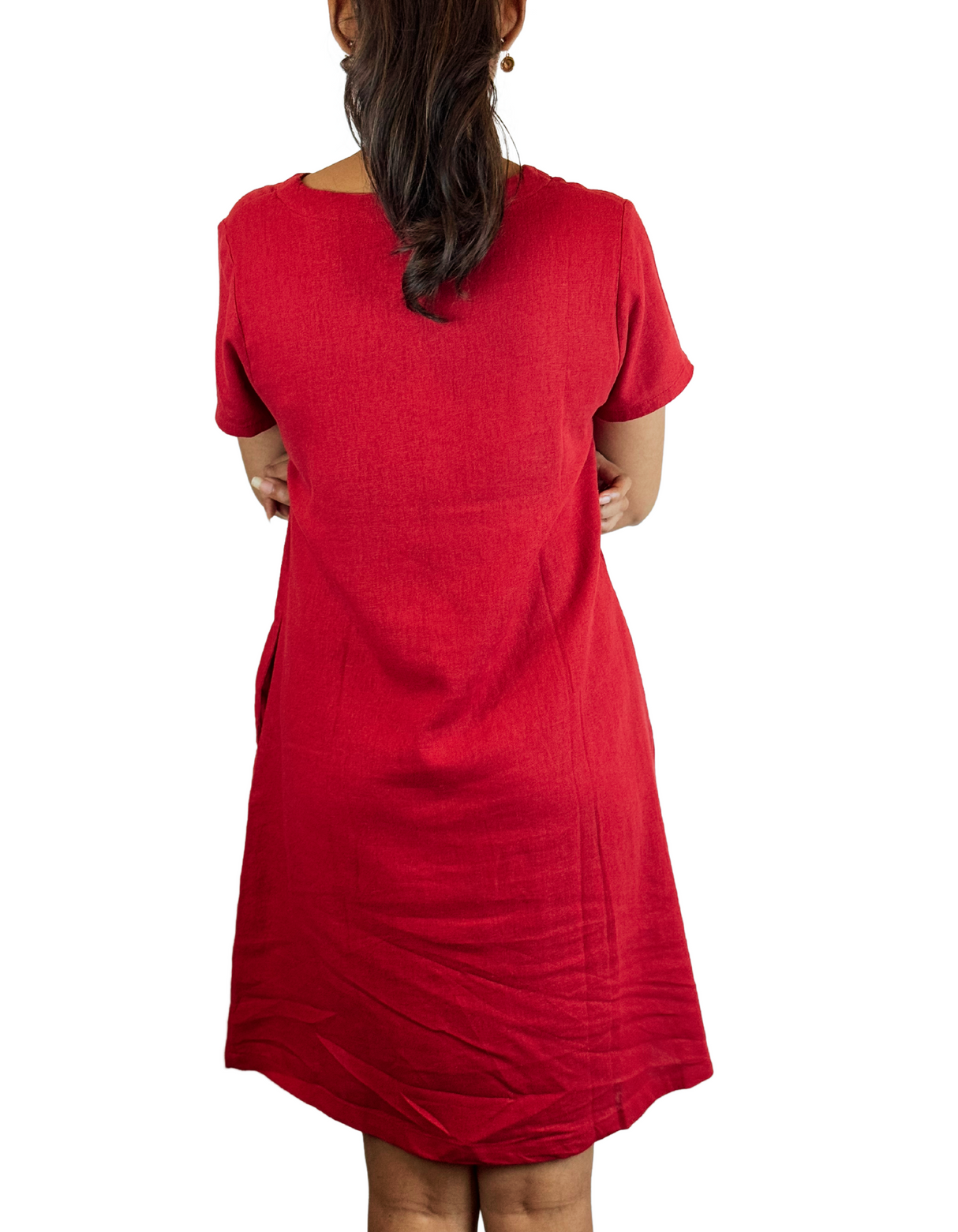 V Neck Plain Linen Dress by M&M Linen Collections
