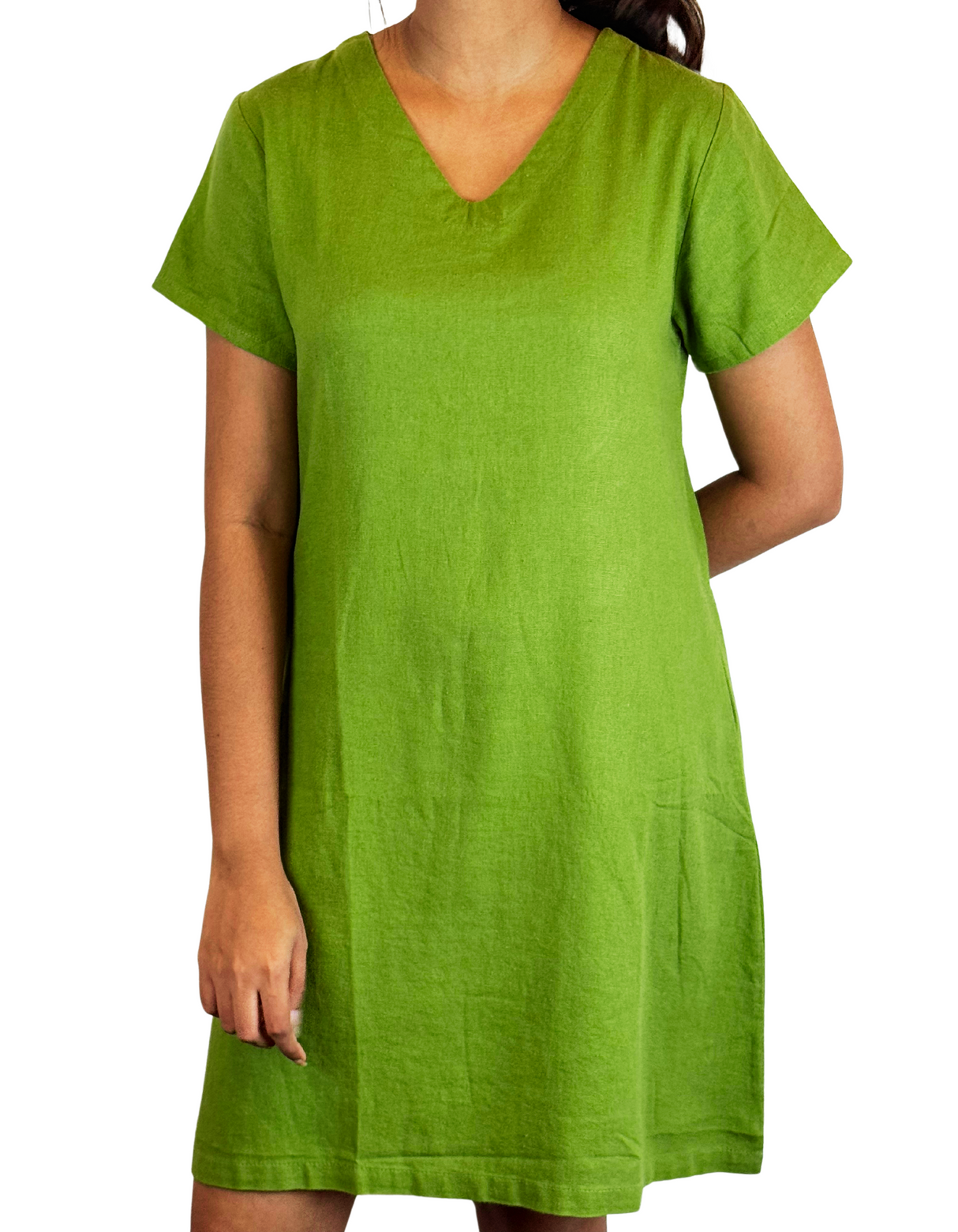 V Neck Plain Linen Dress by M&M Linen Collections