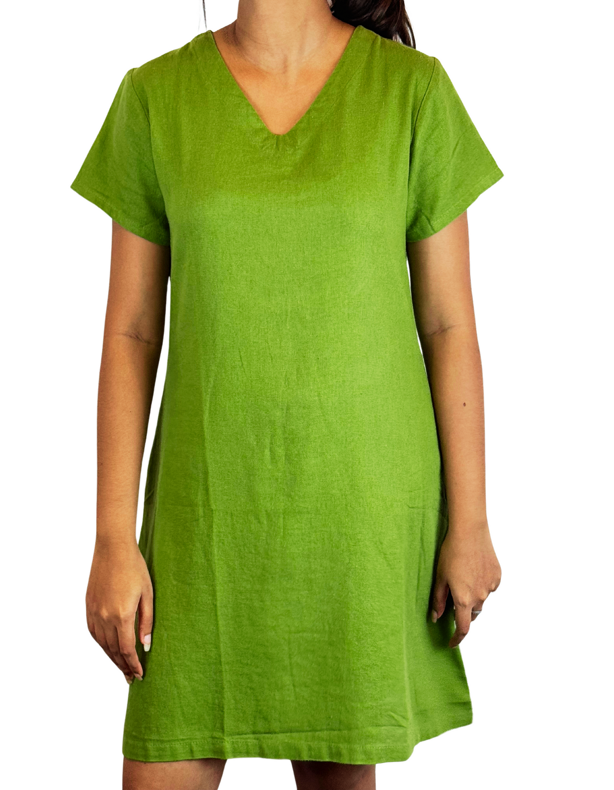 V Neck Plain Linen Dress by M&M Linen Collections