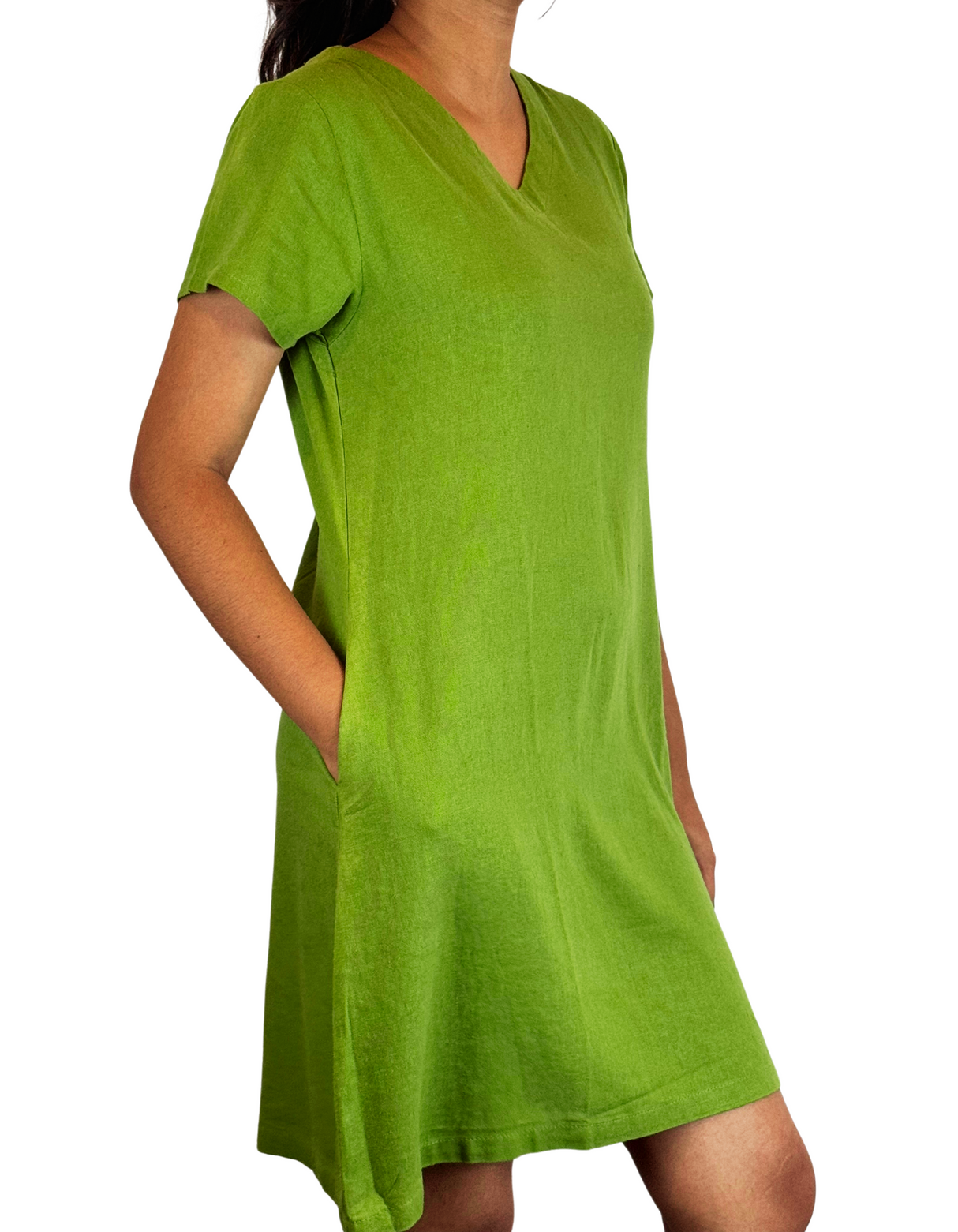 V Neck Plain Linen Dress by M&M Linen Collections