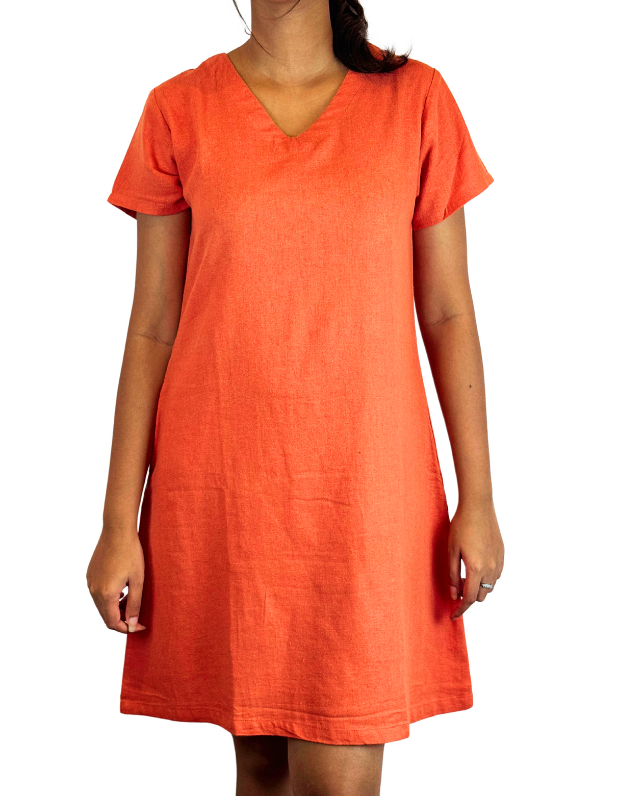 V Neck Plain Linen Dress by M&M Linen Collections